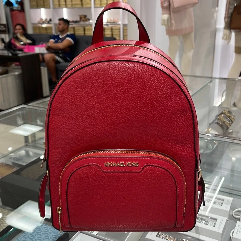 Michael Kors Jaycee Medium Pebbled Leather Backpack Chili
